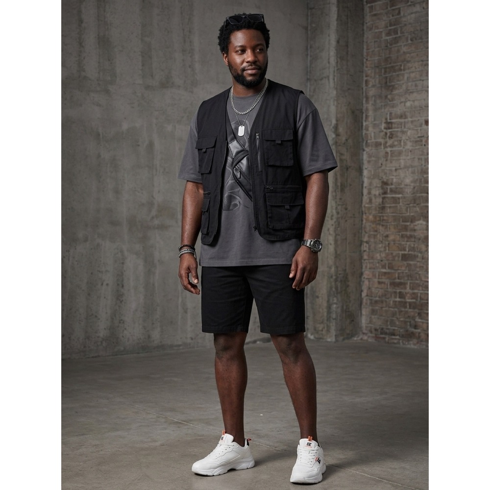 Plugg Mens Black‎ Chino Shorts Cotton Casual Everyday Size 34